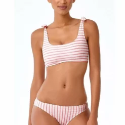 Anne Cole Studio Coral And White Striped Bikini Top