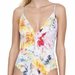 Gottex Aquarelle V-Neck One-Piece Swimsuit