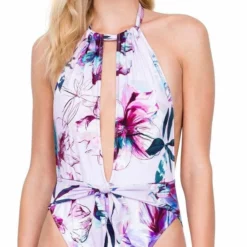 Gottex Primrose Deep Plunge High Neck One Piece Swimsuit