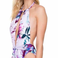 Gottex Primrose Deep Plunge High Neck One Piece Swimsuit 7 Gottex Primrose Deep Plunge High Neck One Piece Swimsuit -Sunflair Verkäufe 19PM025080 S