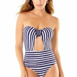 Anne Cole Studio Smocked Tab Bandeau One Piece Swimsuit