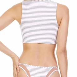 Tori Praver Manon Fine Rib Bikini Bottom In Rose Gold Stripe