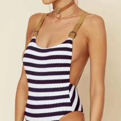 Blue Life Buckled Overall One Piece In Stripe 437-9464 STRP