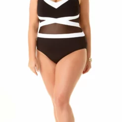 Anne Cole Hot Mesh Spliced Mesh One Piece Swimsuit 10 Anne Cole Hot Mesh Spliced Mesh One Piece Swimsuit -Sunflair Verkäufe 20PO06516 BLK 1535
