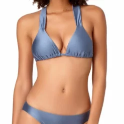 Anne Cole Studio Cross Back Triangle Bikini Top In Pewter