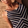 Nuria Ferrer Cannes One Piece In Navy Blue Stripes 3260
