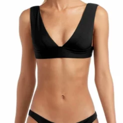 Vitamin A EcoLux Magnolia V-Neck Bikini Top In Black