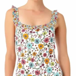 Anne Cole Lazy Daisy Flounce One Piece Swimsuit In White