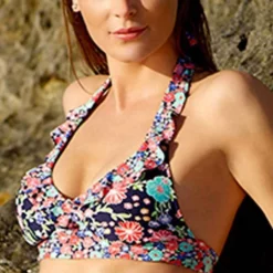 Anne Cole Lazy Daisy Marilyn Flounce Halter Bikini Top -Sunflair Verkäufe Anne Cole lazy daisy top