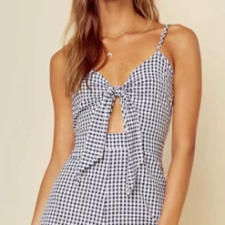 Blue Life Navy Gingham Tied Up Romper R097-7202-NVGNG
