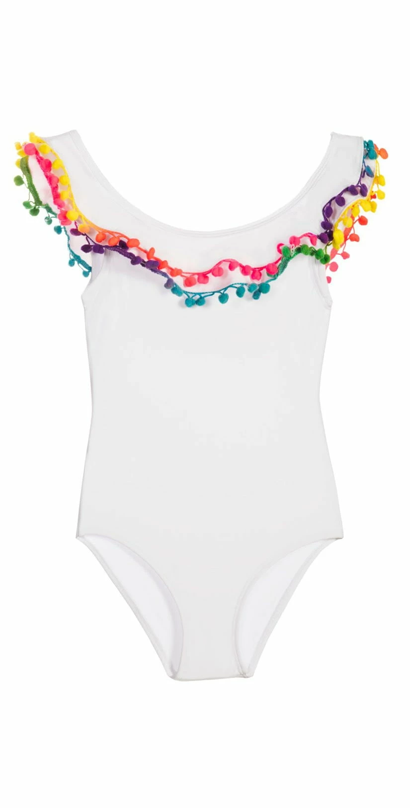 PilyQ Girls Cotton Candy Pom Pom One Piece In White 3 PilyQ Girls Cotton Candy Pom Pom One Piece In White