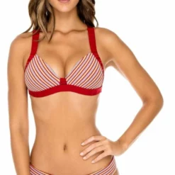 Luli Fama Torre De Oro Push Up Halter Bikini Top In Red