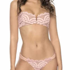 PilyQ Pink Sand V Lace Bandeau Bikini Top