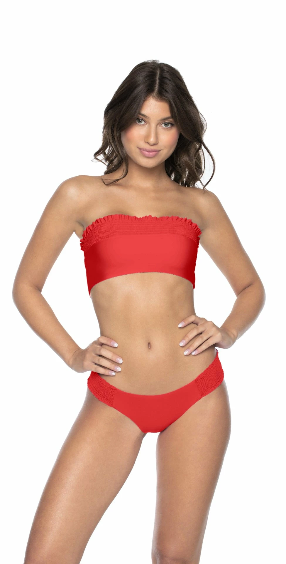 PilyQ Red Coral Smocked Bandeau Bikini Top 3 PilyQ Red Coral Smocked Bandeau Bikini Top