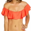 Raisins Sayulita Mermaid Flounce Top In Red Y710026-RED -Sunflair Verkäufe Raiains Sayulita Solids Red Mermaid Flounce Top Y710026 45 RED2291 R1