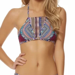 Red Carter Tribal Daze Strappy High Neck Halter Top RCTD117216-PLM/MLT