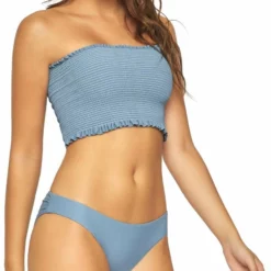 PilyQ Smocked Ruffle Bandeau Bikini Top In Sky Blue