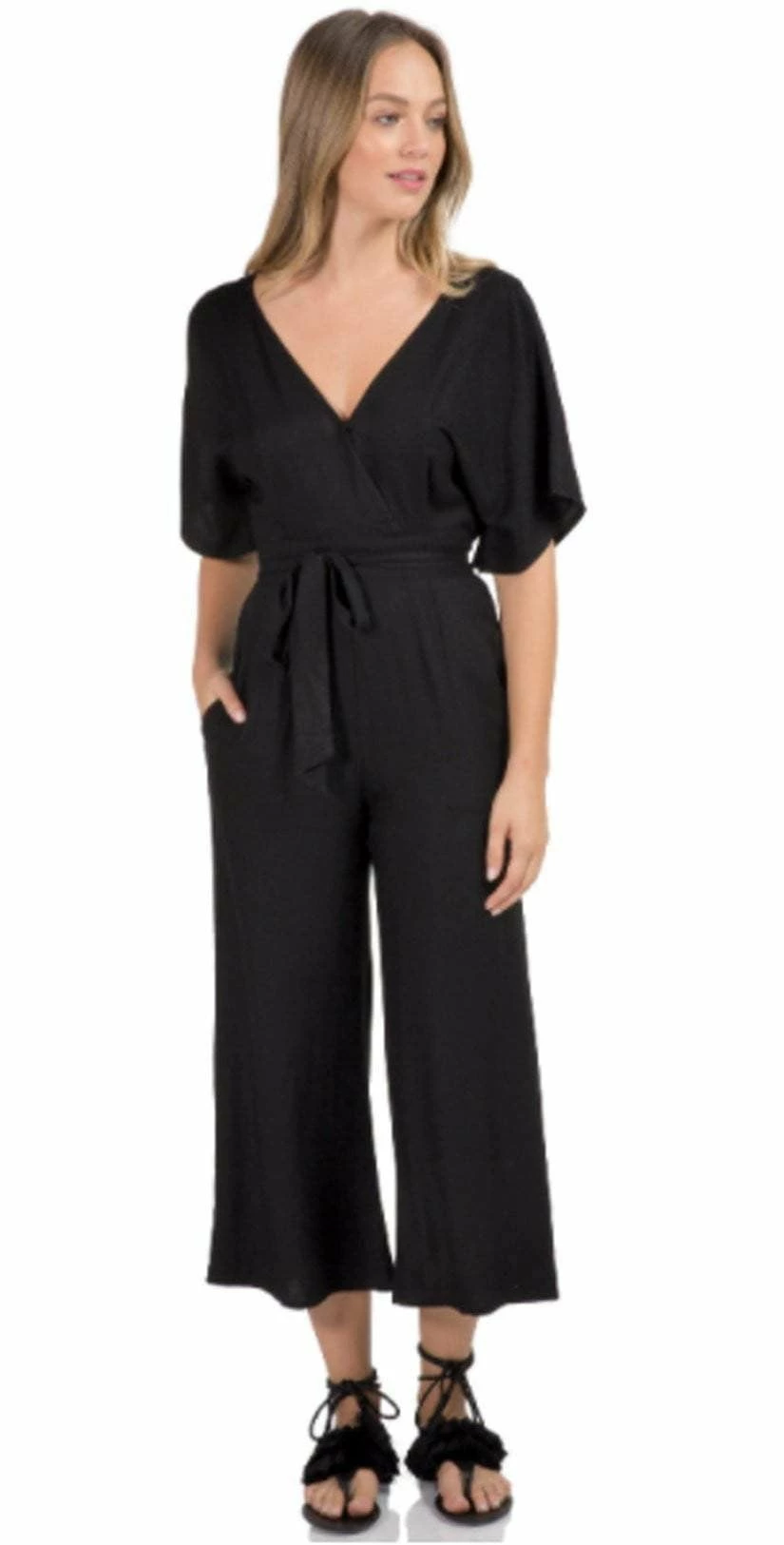 Elan Romper Ruffle Top Jumpsuit In Black SC7142-BLK 4 Elan Romper Ruffle Top Jumpsuit In Black SC7142-BLK – Bild 2