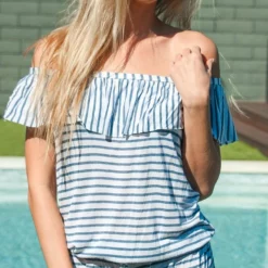 Splendid Chambray All Day Off The Shoulder Romper SP48777-BLU 7 Splendid Chambray All Day Off The Shoulder Romper SP48777-BLU -Sunflair Verkäufe SPlendidsummer2017chambrayalldayromperIMG 4966