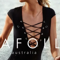 Seafolly Lace Up Cap Sleeve Maillot In Black 10744-058-BLACK -Sunflair Verkäufe Seafolly Summer Active Lace Up Maillot SUM1 Active Maillot