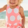 Snapperrock Little Girl's Neon Coral Spot Skirted Swimsuit G13075 2 Snapperrock Little Girl's Neon Coral Spot Skirted Swimsuit G13075 -Sunflair Verkäufe Snapperrock Neon Coral Skirted baby swimsuit