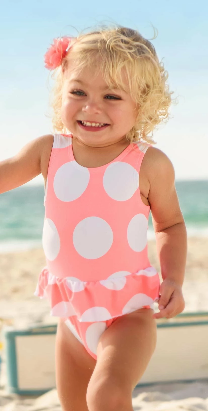 Snapperrock Little Girl's Neon Coral Spot Skirted Swimsuit G13075 3 Snapperrock Little Girl's Neon Coral Spot Skirted Swimsuit G13075
