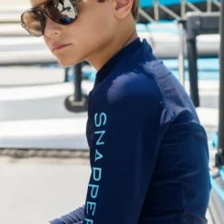 Snapperrock Boy's Arm Band Long Sleeve Rashguard Top In Navy B20053L