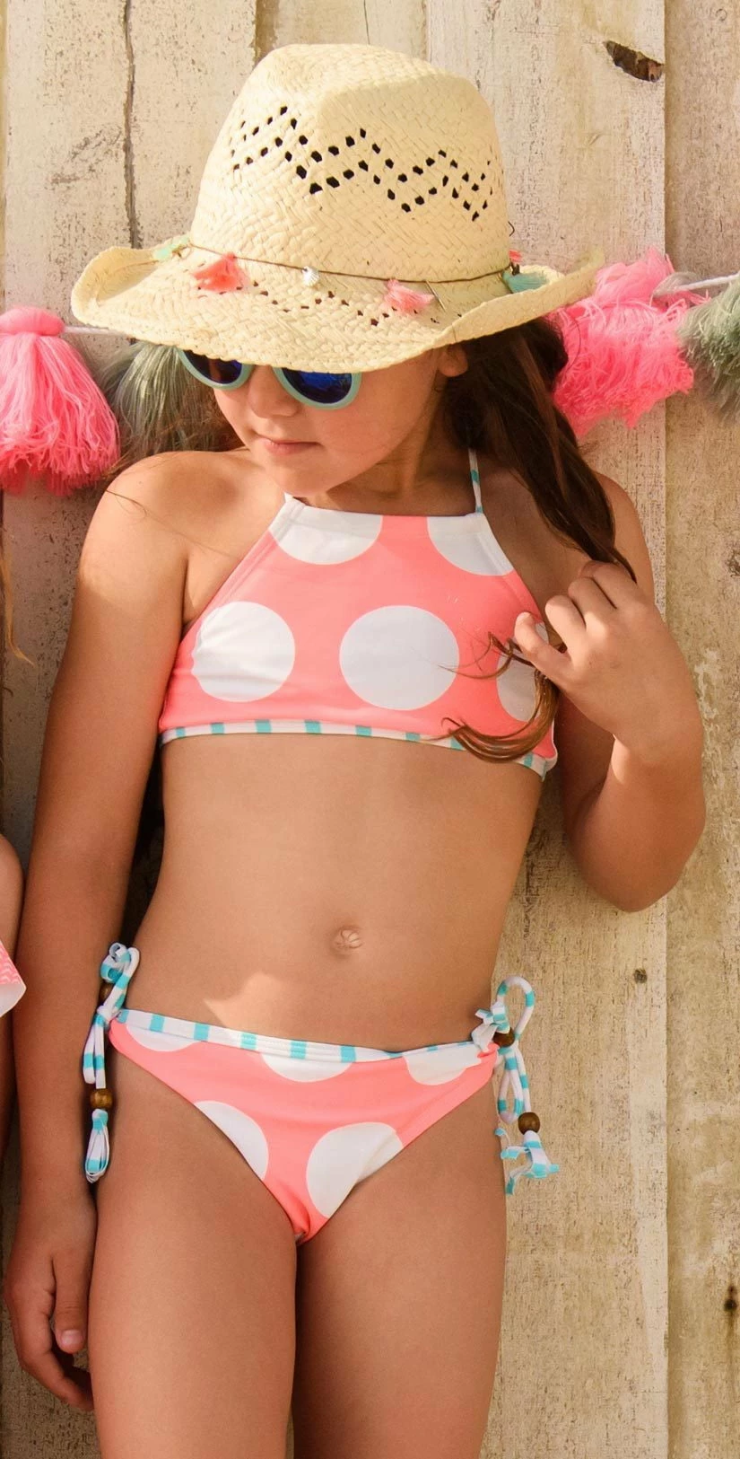 Snapperrock Girl's Neon Coral Spots Halter Bikini Set G15042 3 Snapperrock Girl's Neon Coral Spots Halter Bikini Set G15042
