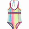 PQ Swim Girls Tie Dye Rainbow Embroidered One Piece