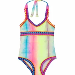 PQ Swim Girls Tie Dye Rainbow Embroidered One Piece