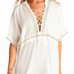 Vitamin A Isabell Windswept Short Gauze Caftan In White 7CS WEG