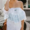 Elan Stamped Off-Shoulder Romper In Pale Blue SCP7112 1 Elan Stamped Off-Shoulder Romper In Pale Blue SCP7112 -Sunflair Verkäufe WDP7102lifestyle