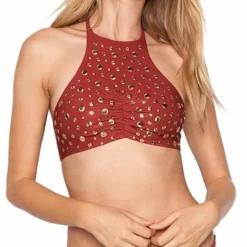 Beach Riot Madison High Neck Studded Halter Top In Sienna ASIEHT-SIE