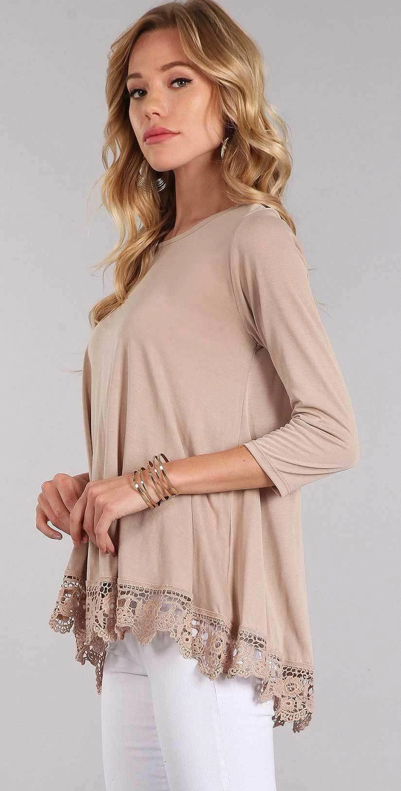 Chris And Carol Lace Bottom Trim With 3/4 Sleeves In Beige CTB018 5 Chris And Carol Lace Bottom Trim With 3/4 Sleeves In Beige CTB018 – Bild 3