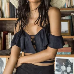 Montce Faux Suede La Caletta Top In Black -Sunflair Verkäufe montce black suede caletta top 2018 5064