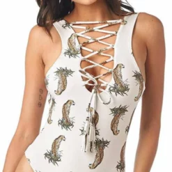 Montce DA Cheetah Repeat Lace-Up One Piece In Cream