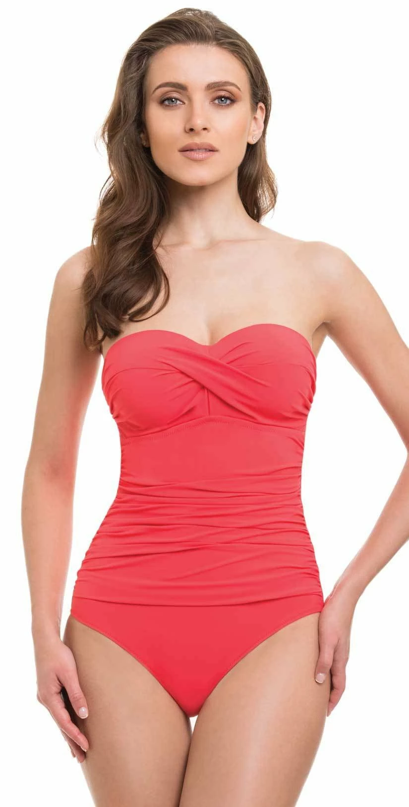 Profile By Gottex Cross Bandeau One Piece In Coral E837-2D04-611 3 Profile By Gottex Cross Bandeau One Piece In Coral E837-2D04-611