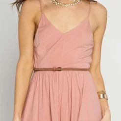 She + Sky Cami Romper With Lace Hem Line In Dusty Rose SL4120